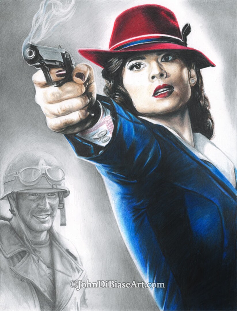 Agent Carter and Captain America (Hayley Atwell and Chris Evans) Drawing Print x 11 MakerPlace by Michaels